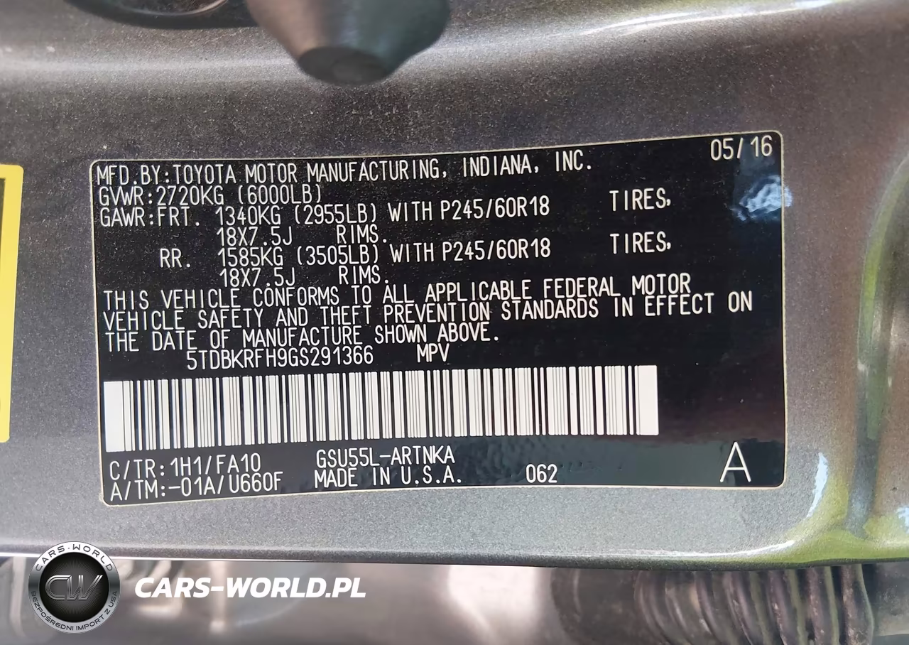 2016 Toyota Highlander Le Plus V6 VIN:5TDBKRFH9GS291366 - 9
