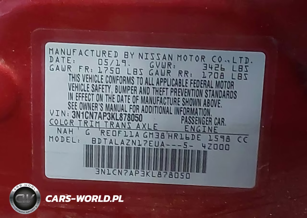 2019 Nissan Versa 1.6 S+ VIN:3N1CN7AP3KL878050 - 9