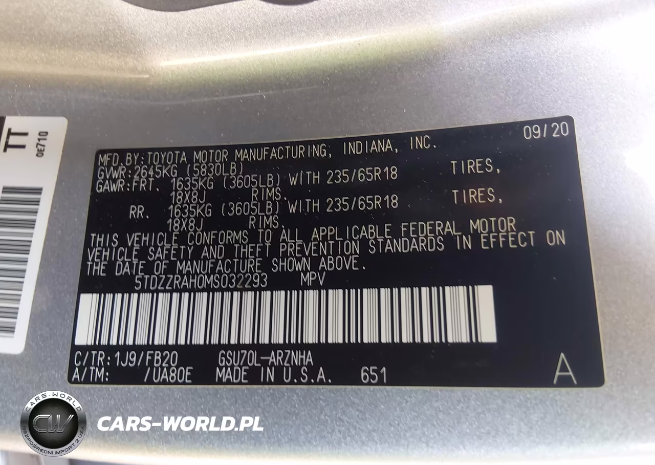 2021 Toyota Highlander Le VIN:5TDZZRAH0MS032293 - 9
