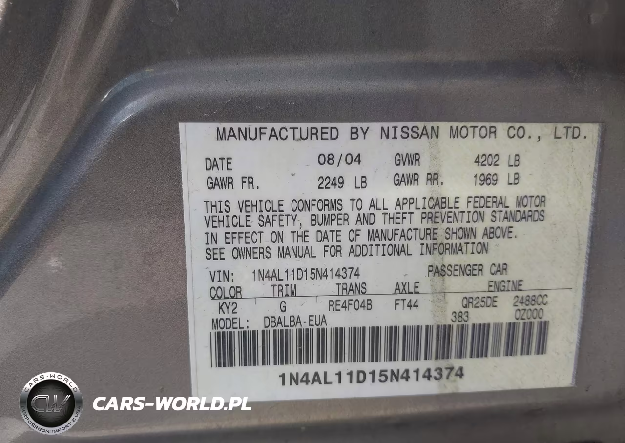 2005 Nissan Altima 2.5 S VIN:1N4AL11D15N414374 - 9