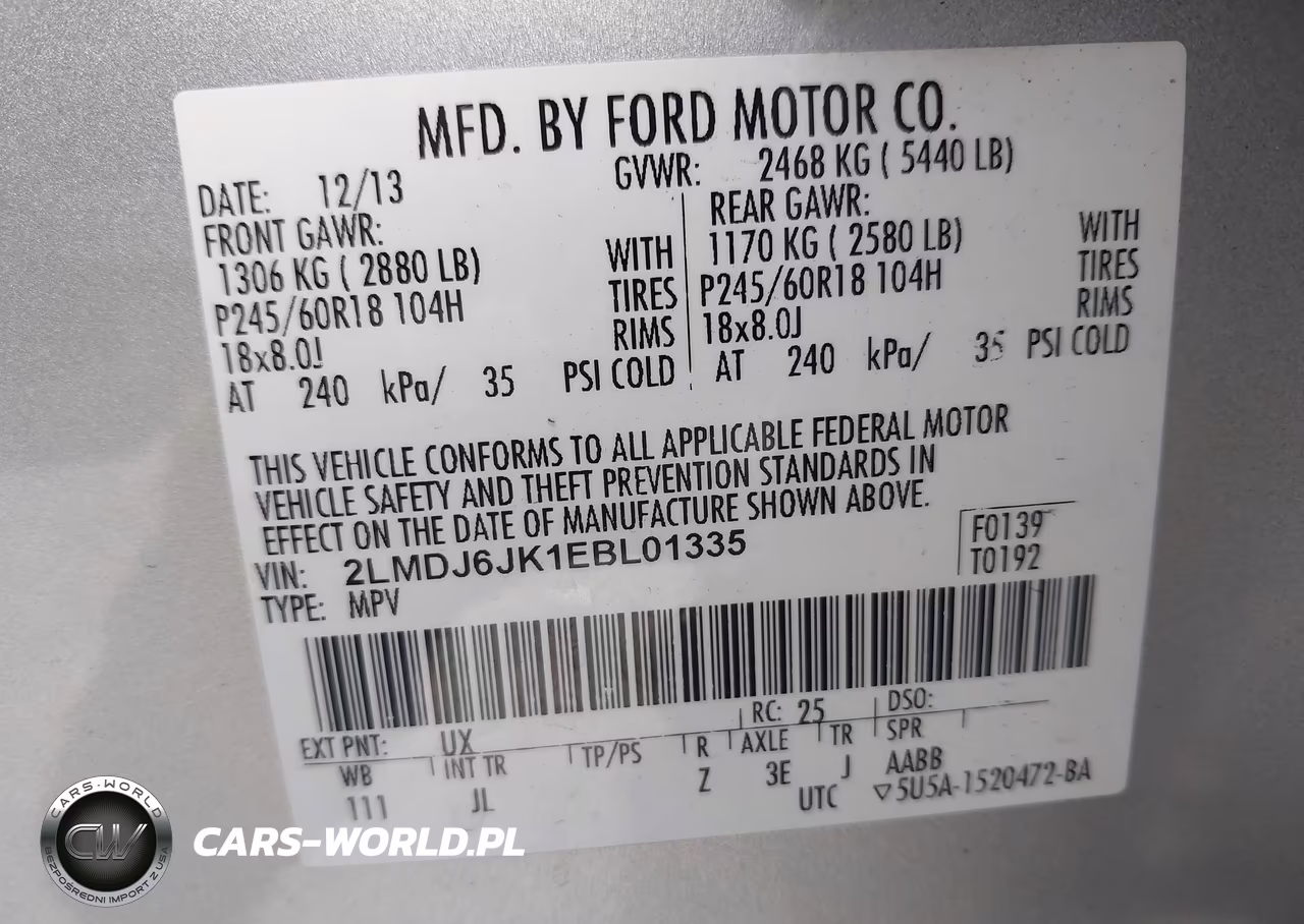 2014 Lincoln Mkx VIN:2LMDJ6JK1EBL01335 - 9