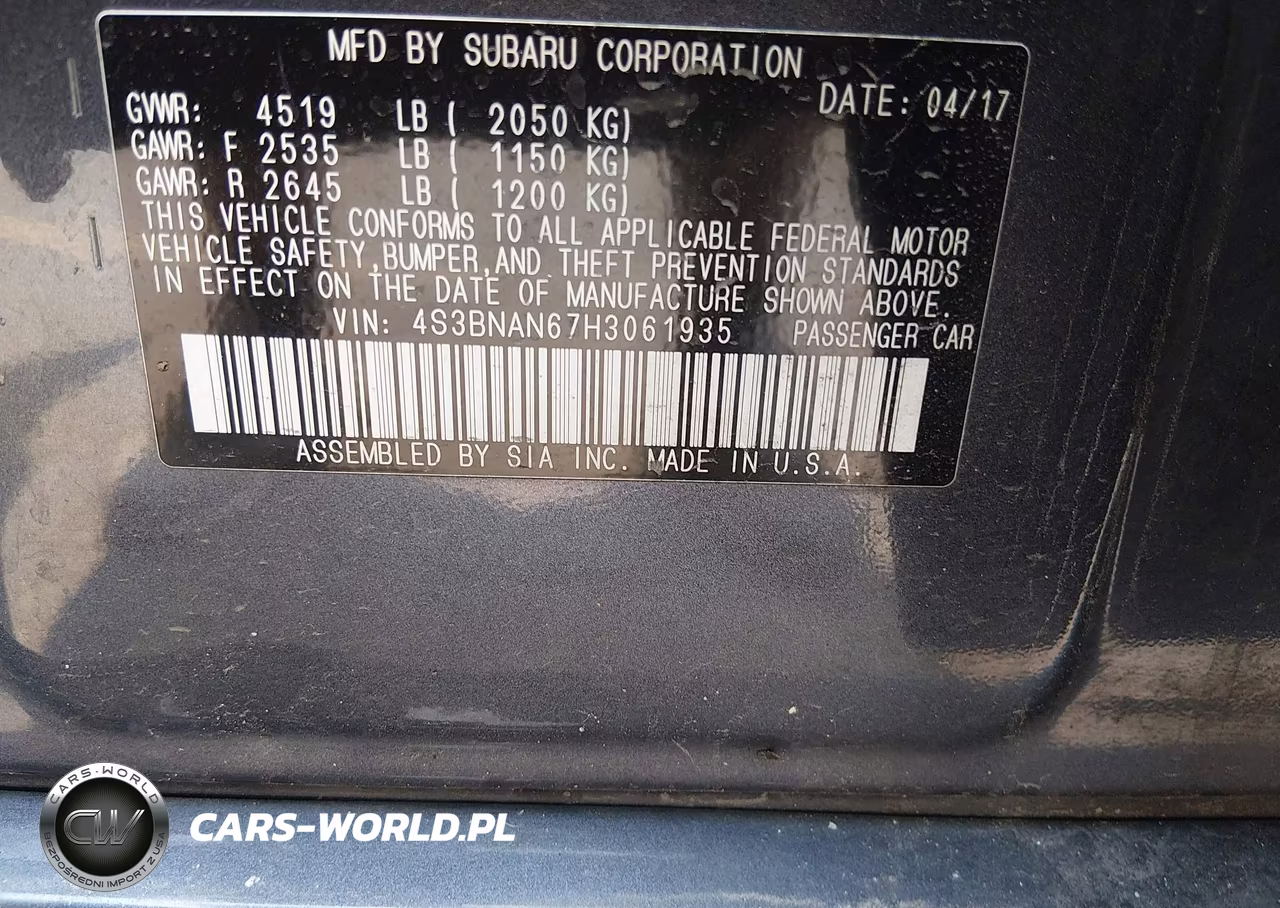 2017 Subaru Legacy 2.5I Limited VIN:4S3BNAN67H3061935 - 9