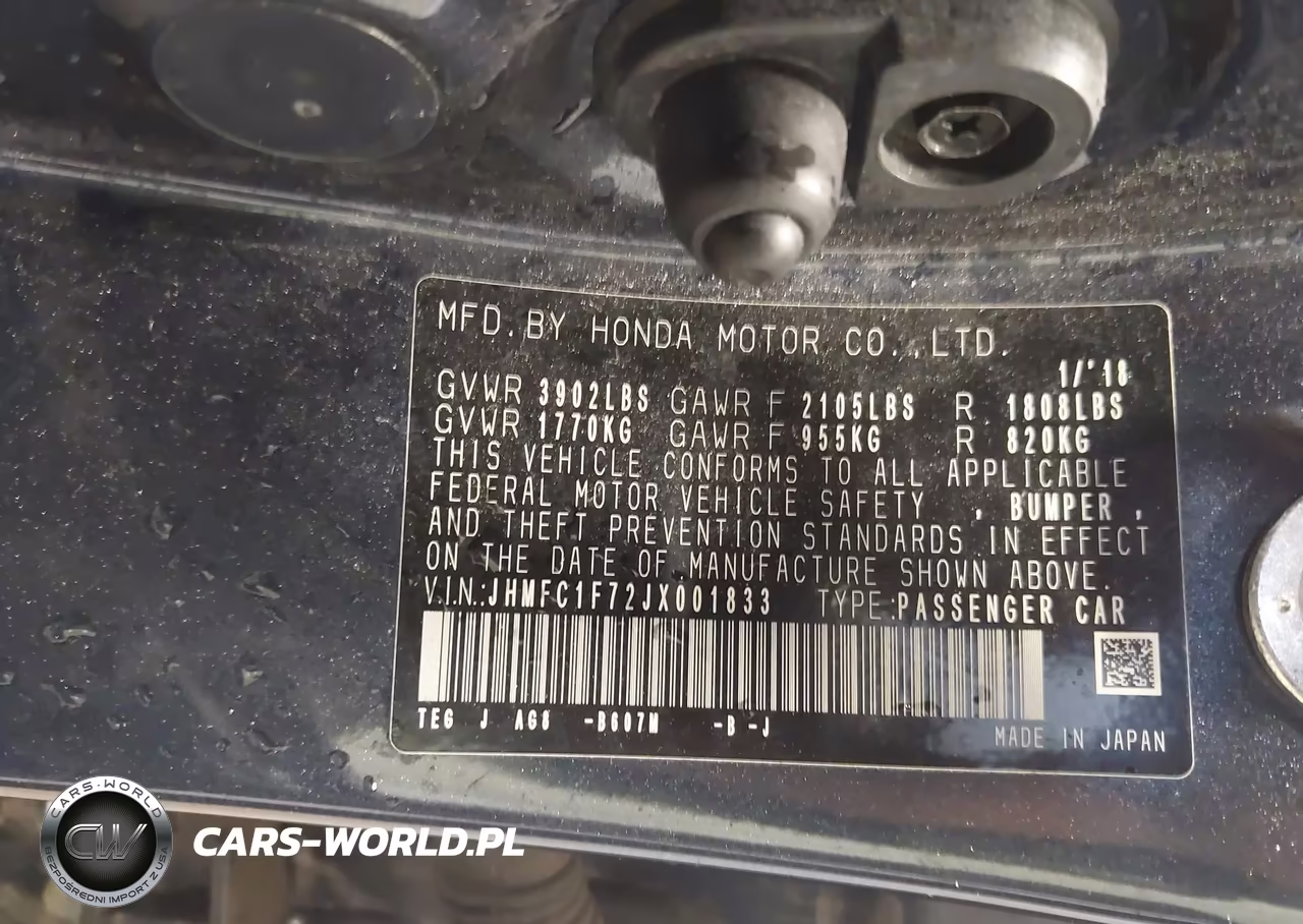 2018 Honda Civic Ex-L VIN:JHMFC1F72JX001833 - 9