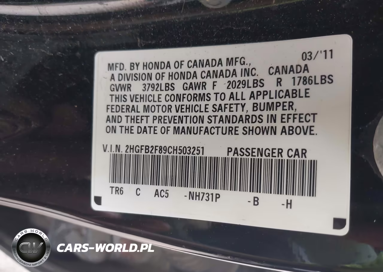2012 Honda Civic Ex VIN:2HGFB2F89CH503251 - 9