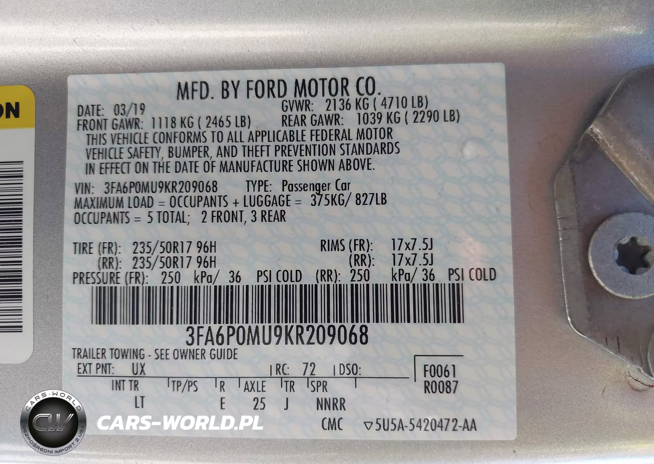 2019 Ford Fusion Hybrid Sel VIN:3FA6P0MU9KR209068 - 9