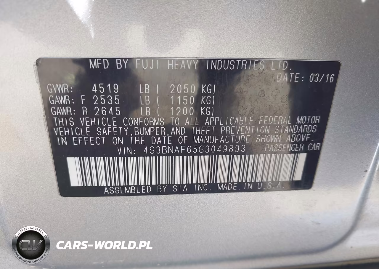 2016 Subaru Legacy 2.5I Premium VIN:4S3BNAF65G3049893 - 9