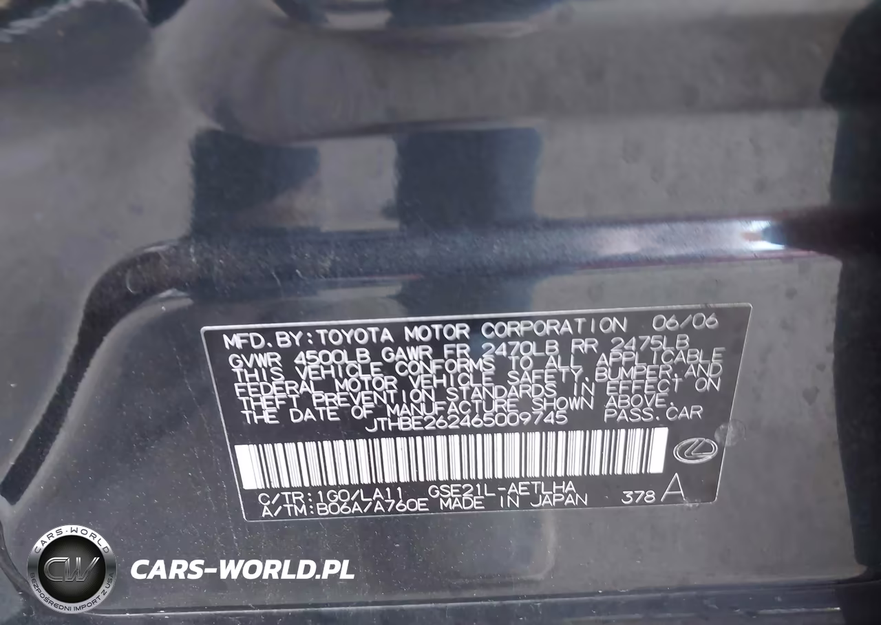 2006 Lexus Is 350 VIN:JTHBE262465009745 - 9