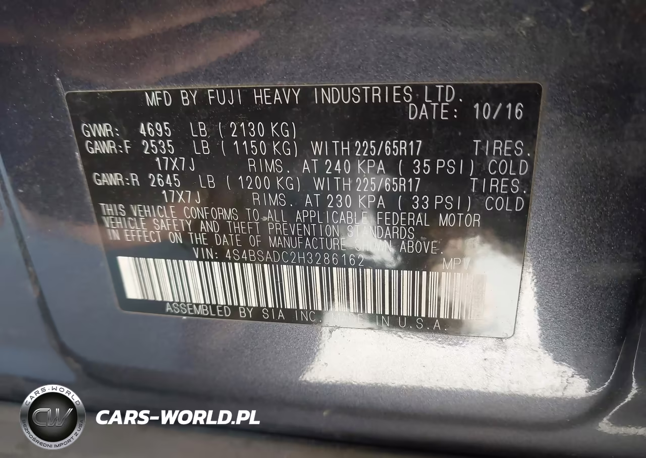 2017 Subaru Outback 2.5I Premium VIN:4S4BSADC2H3286162 - 9
