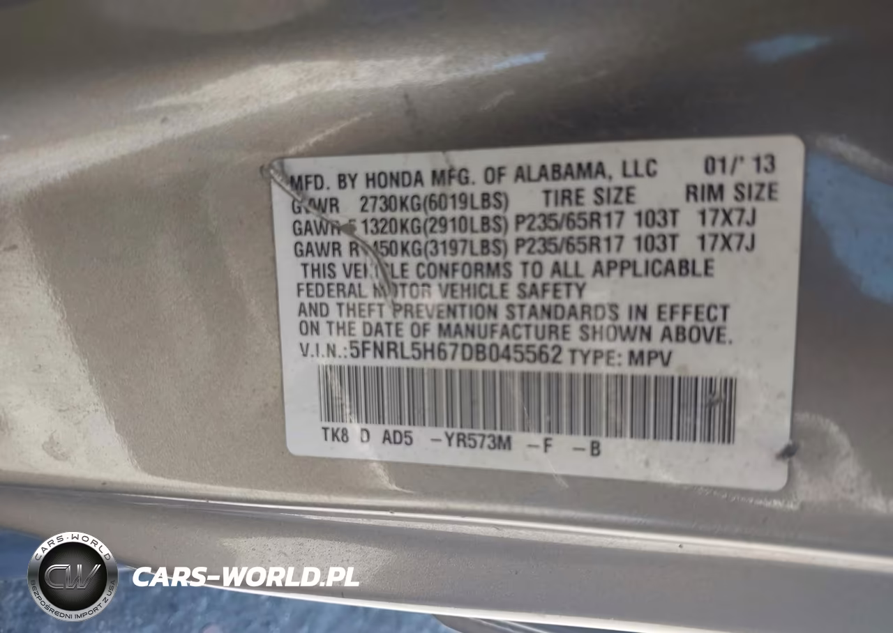 2013 Honda Odyssey Ex-L VIN:5FNRL5H67DB045562 - 9