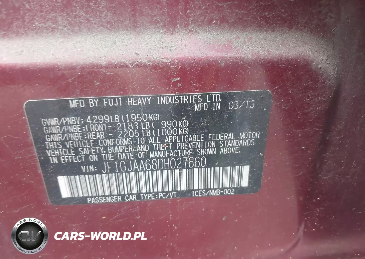 2013 Subaru Impreza 2.0I VIN:JF1GJAA68DH027660 - 9