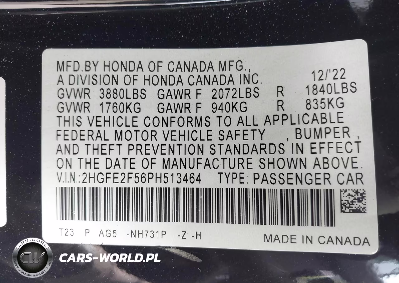 2023 Honda Civic Sport VIN:2HGFE2F56PH513464 - 9