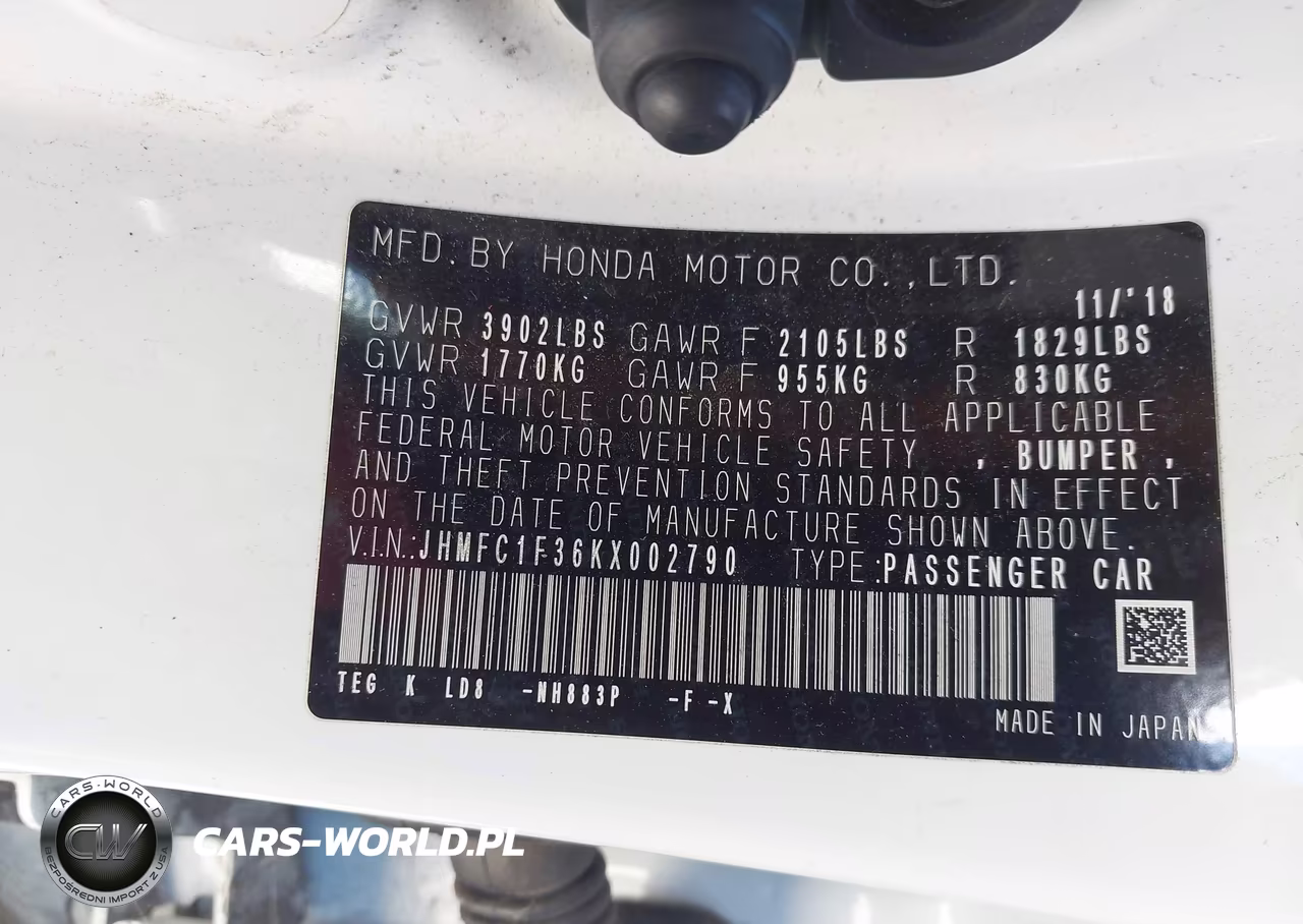 2019 Honda Civic Ex VIN:JHMFC1F36KX002790 - 9