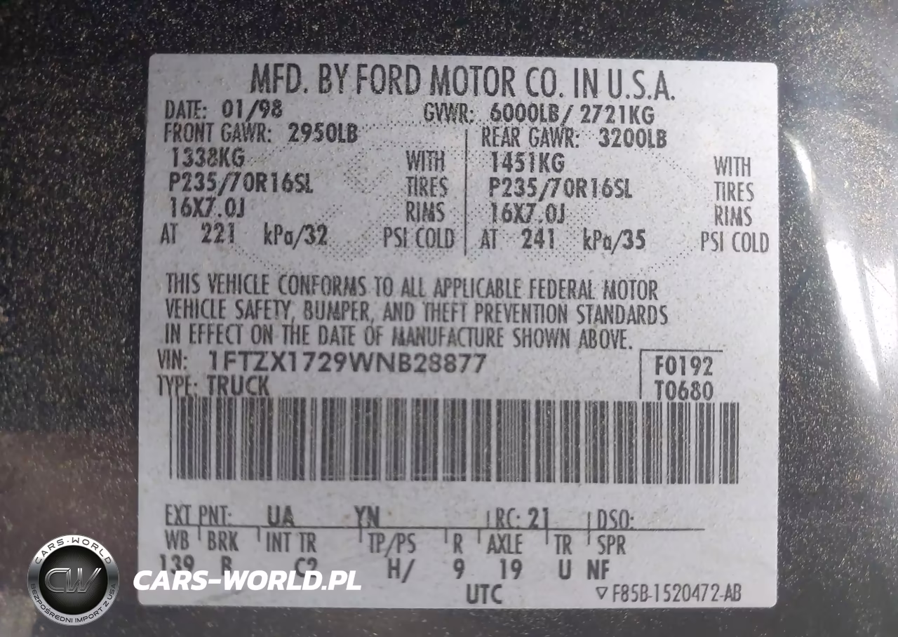 1998 Ford F-150 Standard-Xl-Xlt VIN:1FTZX1729WNB28877 - 9