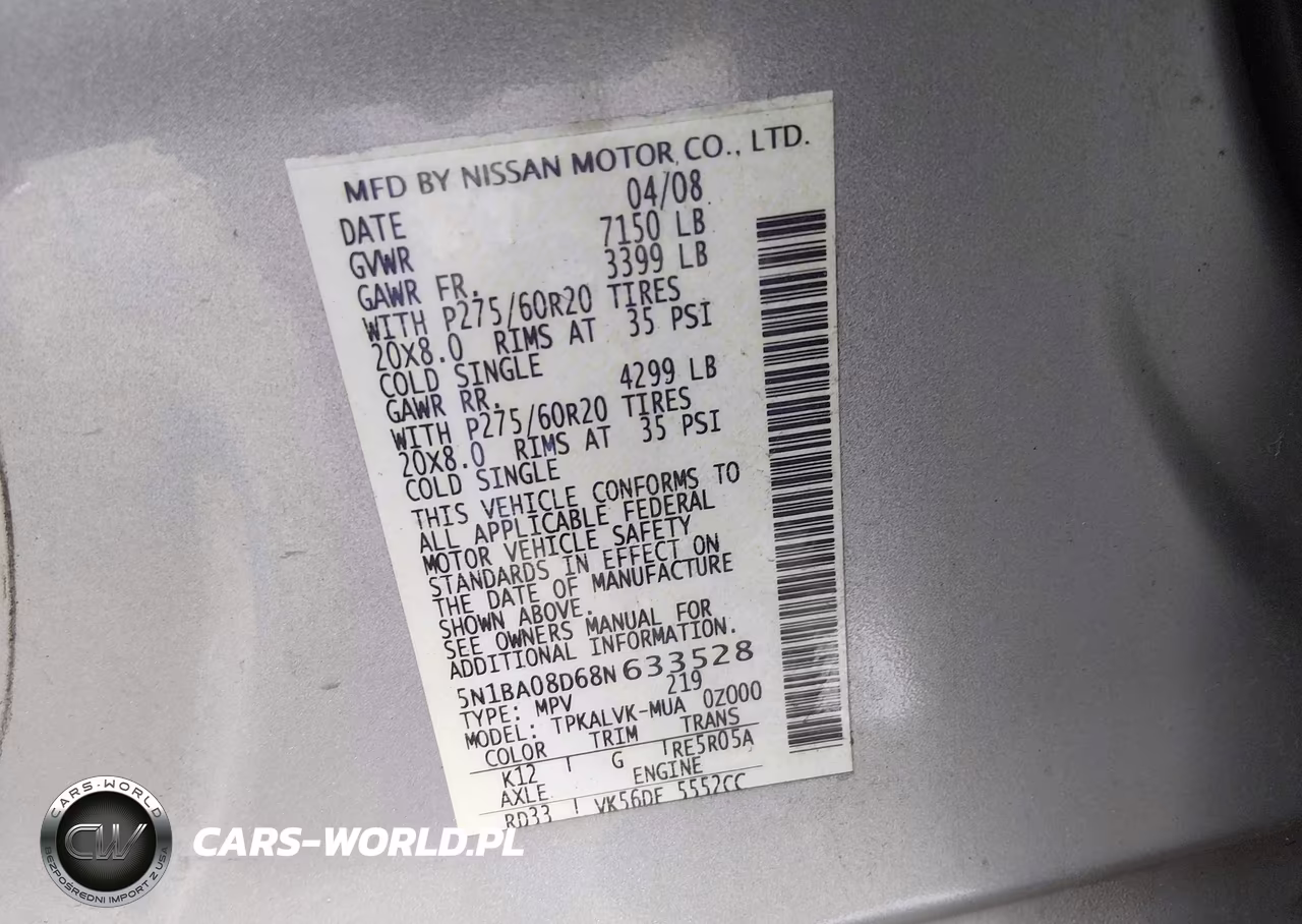 2008 Nissan Armada Le VIN:5N1BA08D68N633528 - 9