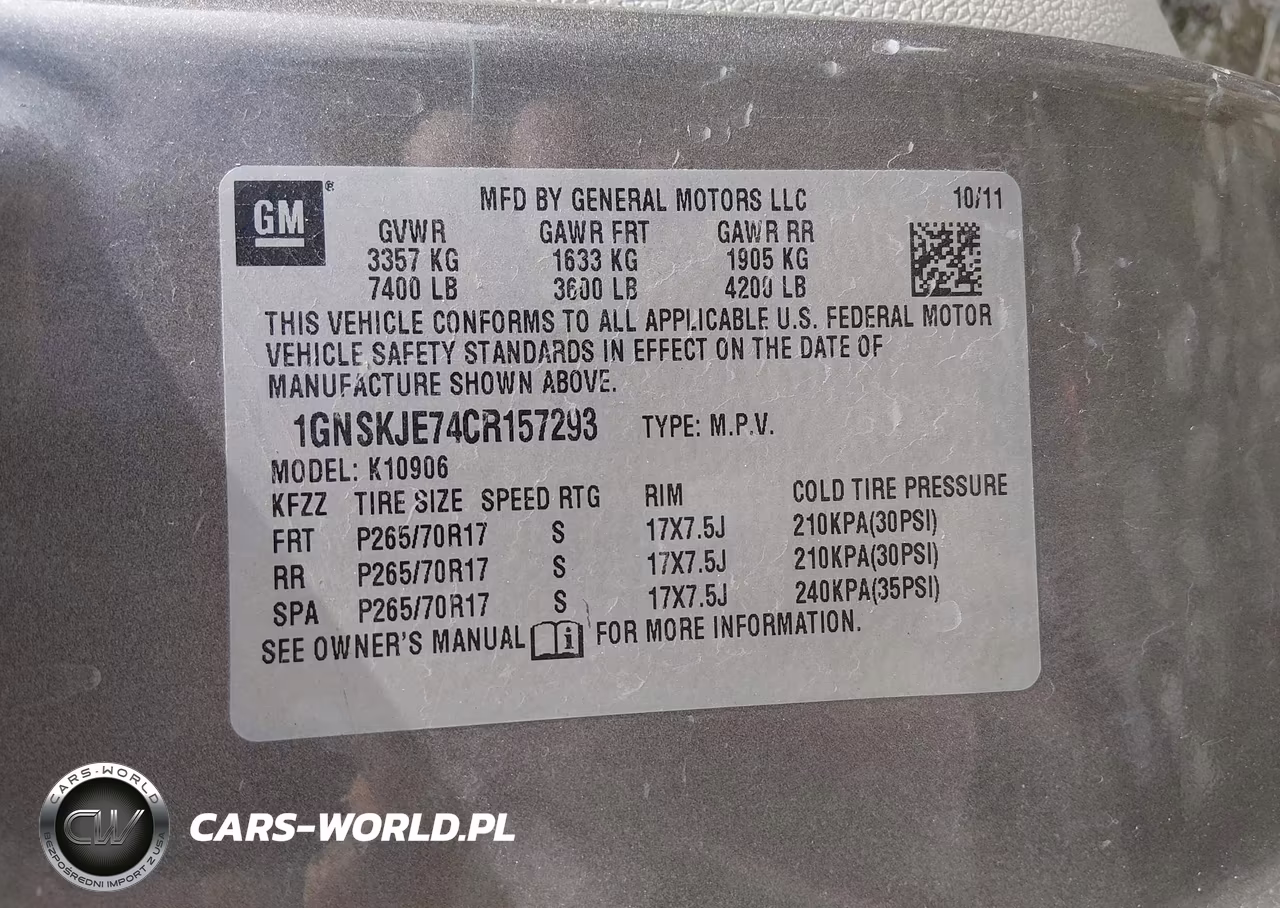 2012 Chevrolet Suburban Lt VIN:1GNSKJE74CR157293 - 9