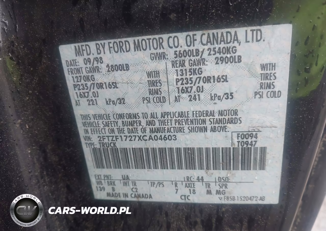 1999 Ford F-150 Work Series-Xl-Xlt VIN:2FTZF1727XCA04603 - 9