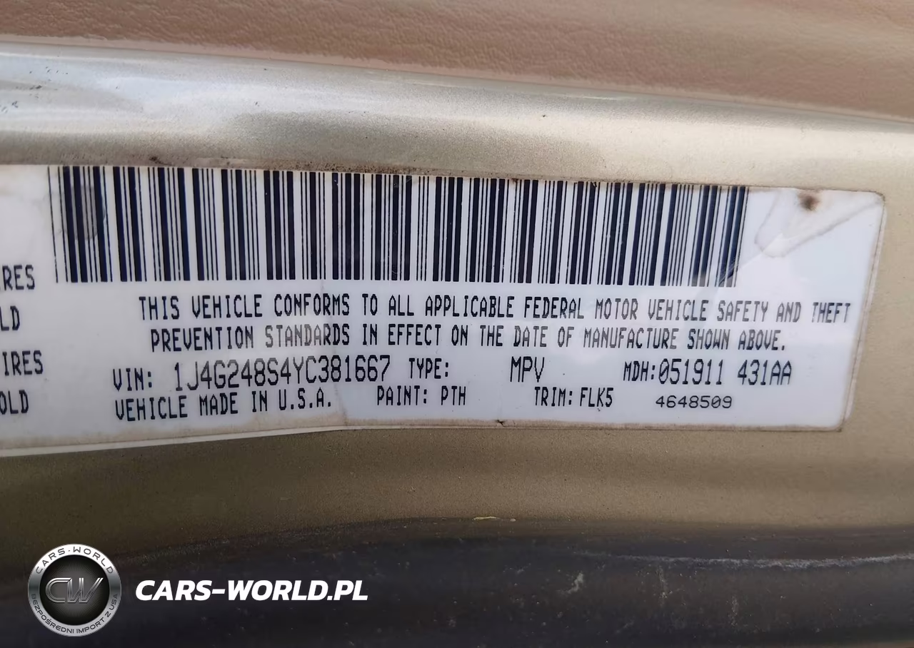2000 Jeep Grand Cherokee Laredo VIN:1J4G248S4YC381667 - 9
