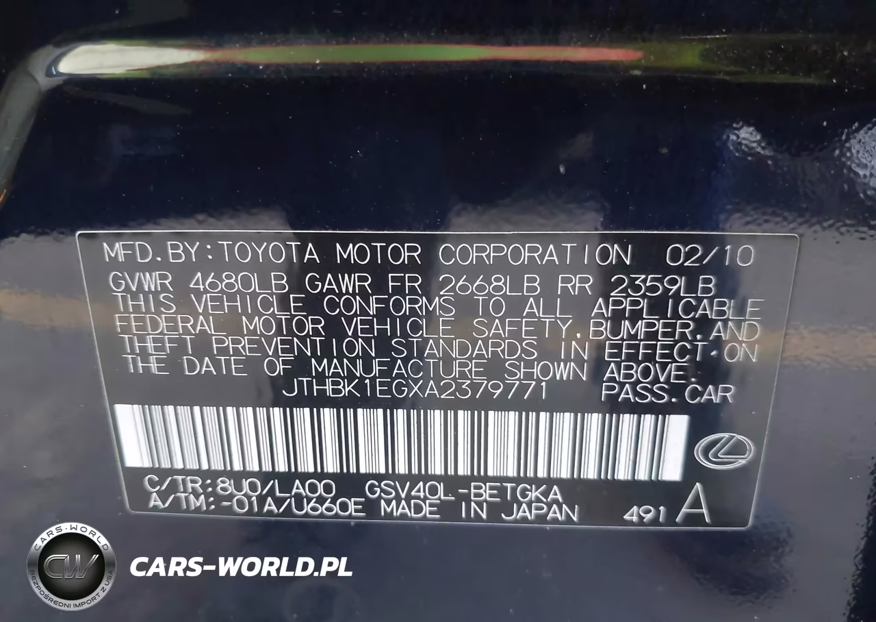 2010 Lexus Es 350 VIN:JTHBK1EGXA2379771 - 9