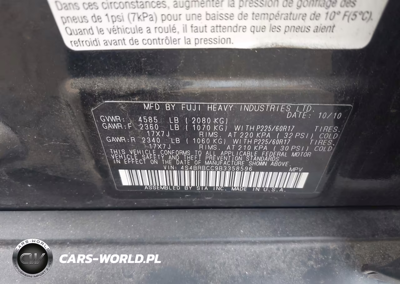 2011 Subaru Outback 2.5I Premium VIN:4S4BRBCC9B3358596 - 9