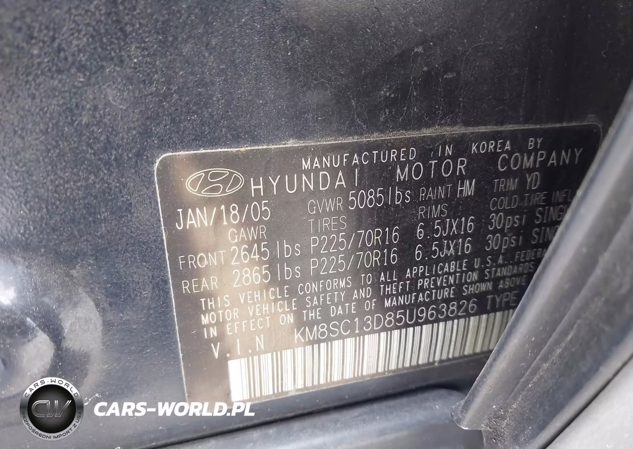 2005 Hyundai Santa Fe Gls VIN:KM8SC13D85U963826 - 9