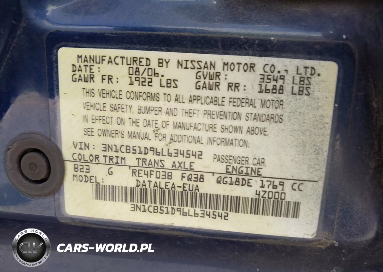 2006 Nissan Sentra 1.8S VIN:3N1CB51D96L634542 - 9