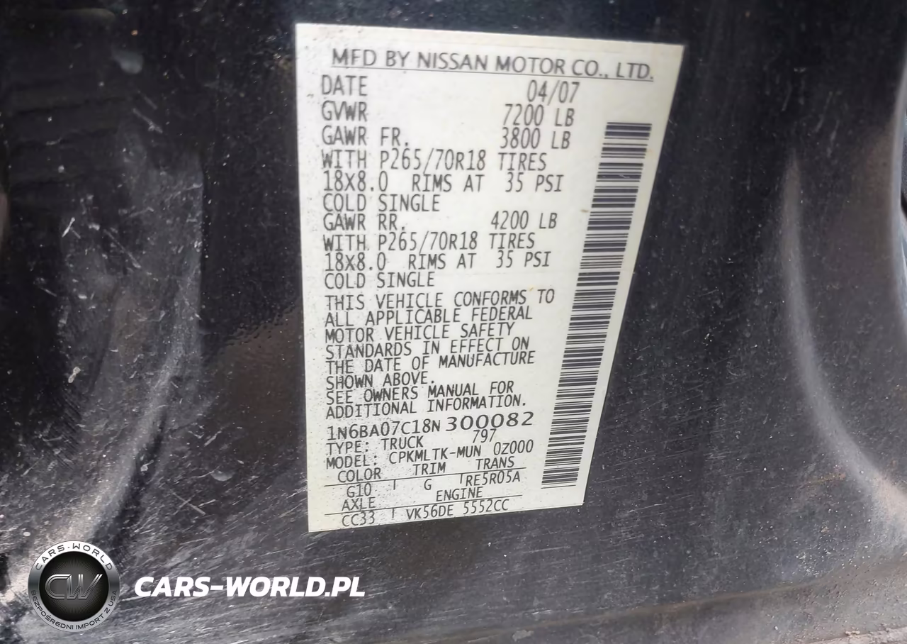 2008 Nissan Titan Se VIN:1N6BA07C18N300082 - 9