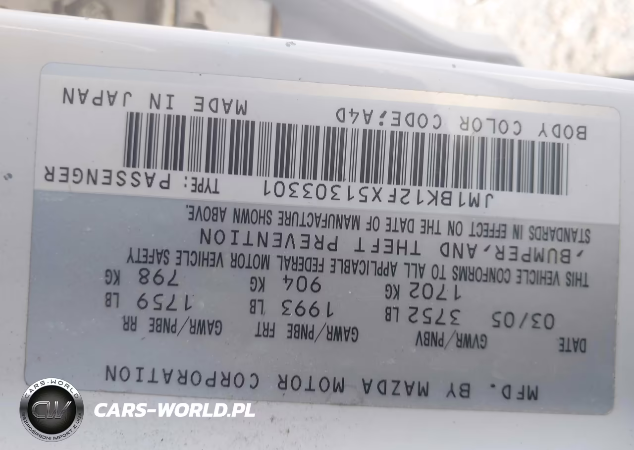 2005 Mazda Mazda3 I VIN:JM1BK12FX51303301 - 9