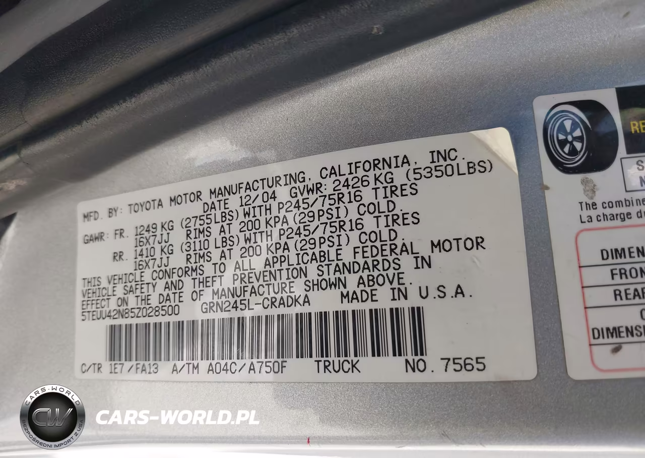 2005 Toyota Tacoma Base V6 VIN:5TEUU42N85Z028500 - 9