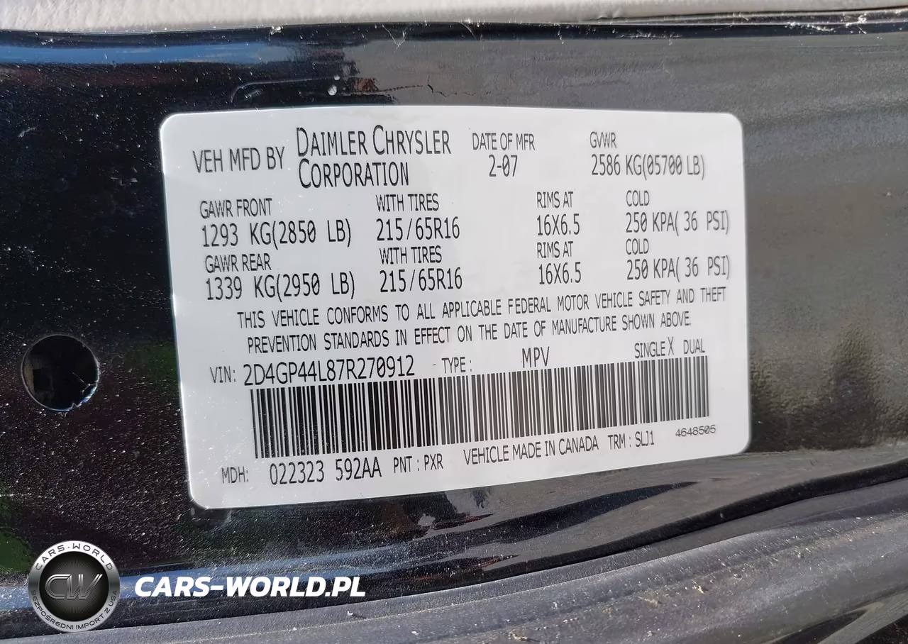2007 Dodge Grand Caravan Sxt VIN:2D4GP44L87R270912 - 9