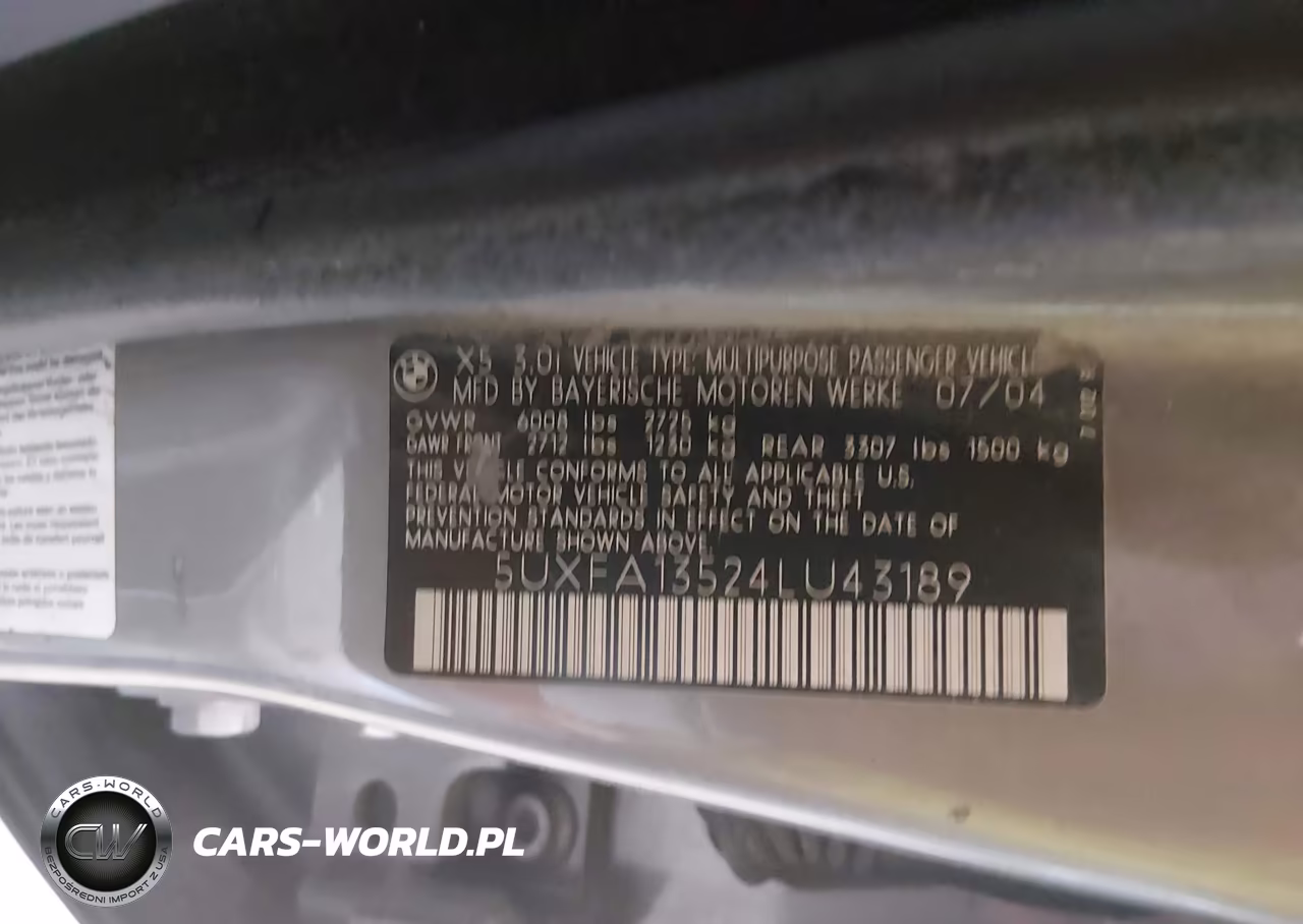 2004 BMW X5 3.0I VIN:5UXFA13524LU43189 - 9