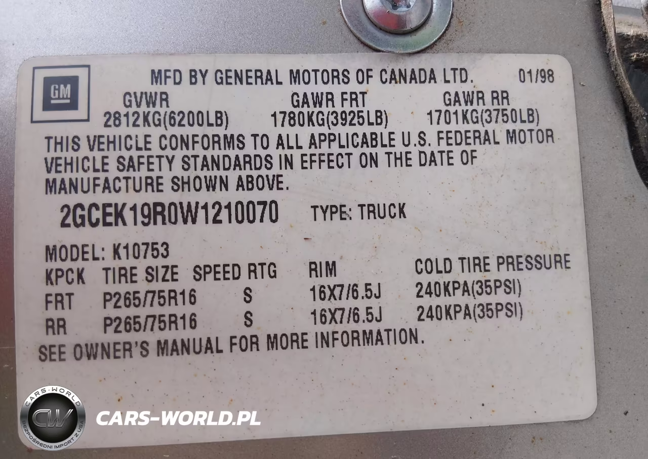 1998 Chevrolet C-K 1500 Fleetside VIN:2GCEK19R0W1210070 - 9