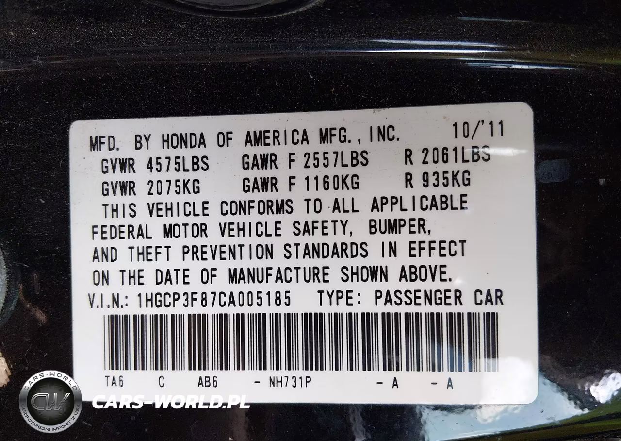 2012 Honda Accord 3.5 Ex-L VIN:1HGCP3F87CA005185 - 9