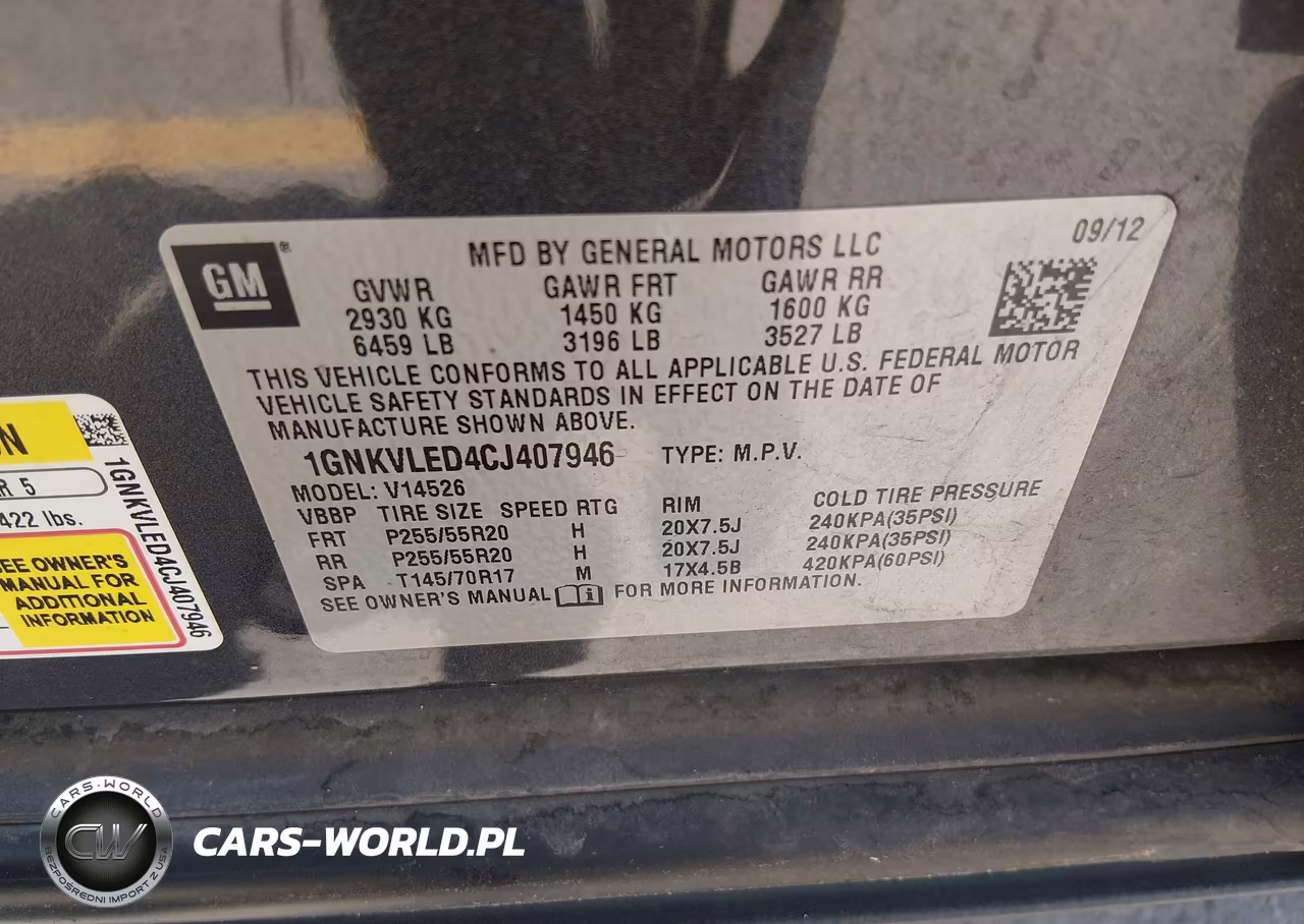 2012 Chevrolet Traverse Ltz VIN:1GNKVLED4CJ407946 - 9