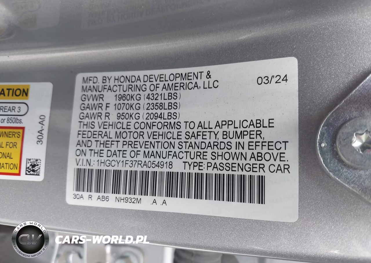 2024 Honda Accord Ex VIN:1HGCY1F37RA054918 - 9