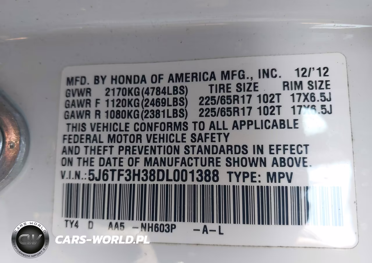 2013 Honda Crosstour Ex VIN:5J6TF3H38DL001388 - 9