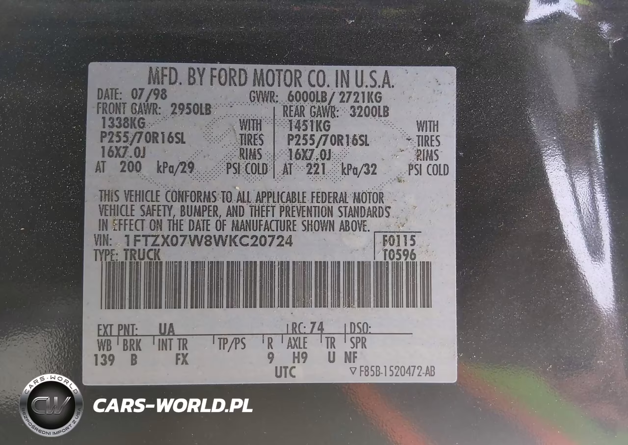 1998 Ford F-150 Lariat-Xl-Xlt VIN:1FTZX07W8WKC20724 - 9