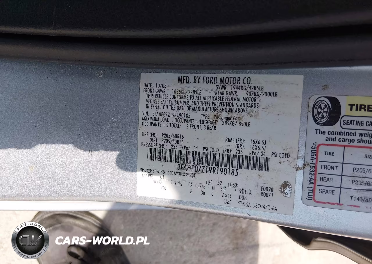 2009 Ford Fusion Se VIN:3FAHP07Z19R190185 - 9