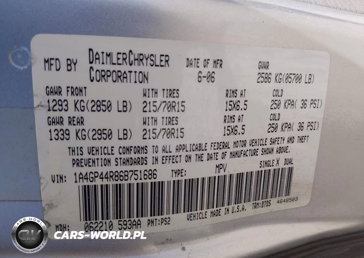 2006 Chrysler Town & Country Lx VIN:1A4GP44R86B751686 - 9