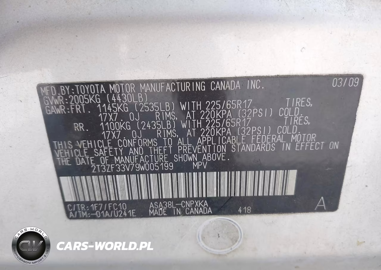 2009 Toyota Rav4 VIN:2T3ZF33V79W005199 - 9