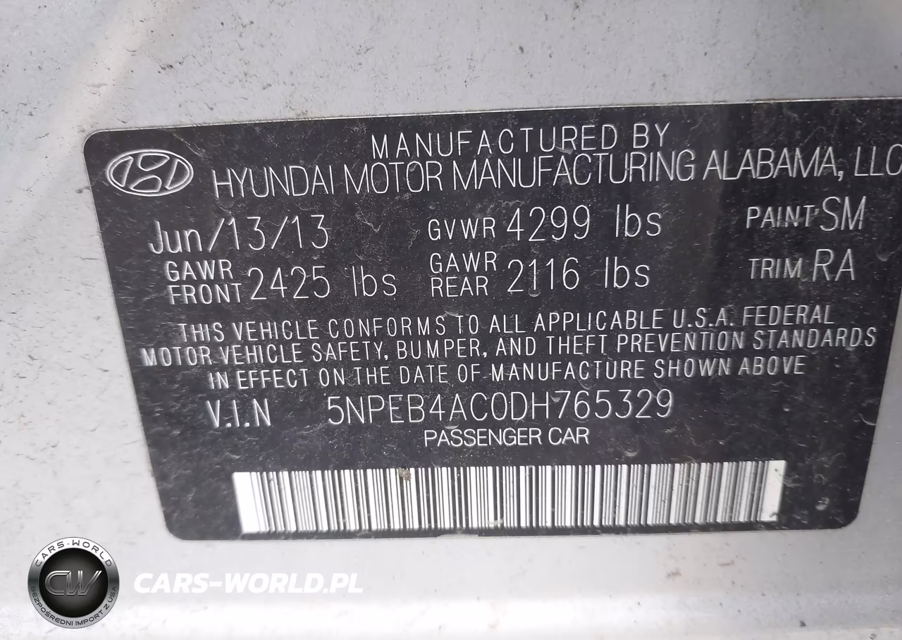 2013 Hyundai Sonata Gls VIN:5NPEB4AC0DH765329 - 9