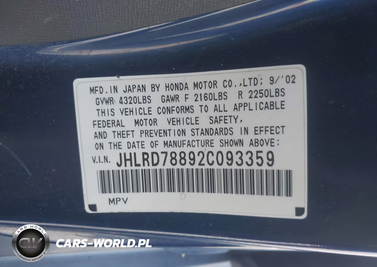 2002 Honda Cr-V Ex VIN:JHLRD78892C093359 - 9