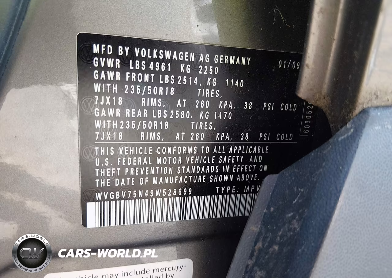 2009 Volkswagen Tiguan Se VIN:WVGBV75N49W528699 - 9