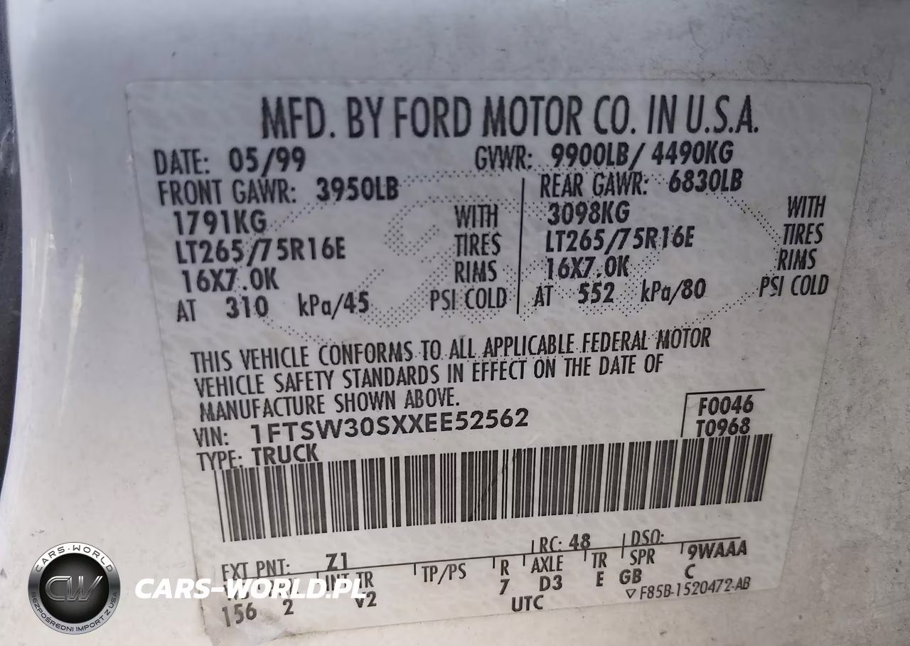 1999 Ford F-350 Lariat-Xl-Xlt VIN:1FTSW30SXXEE52562 - 9