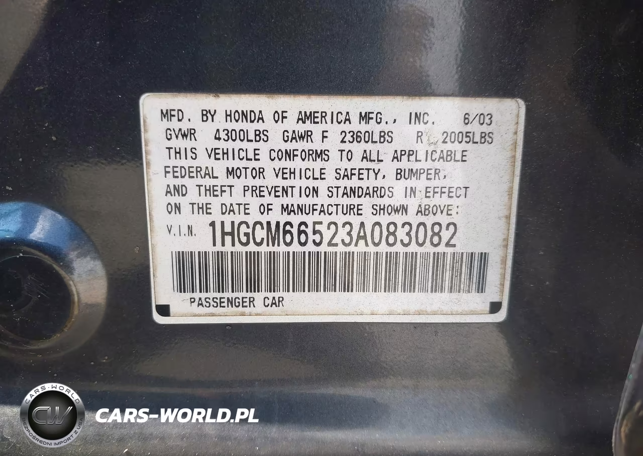2003 Honda Accord Sdn Ex VIN:1HGCM66523A083082 - 9