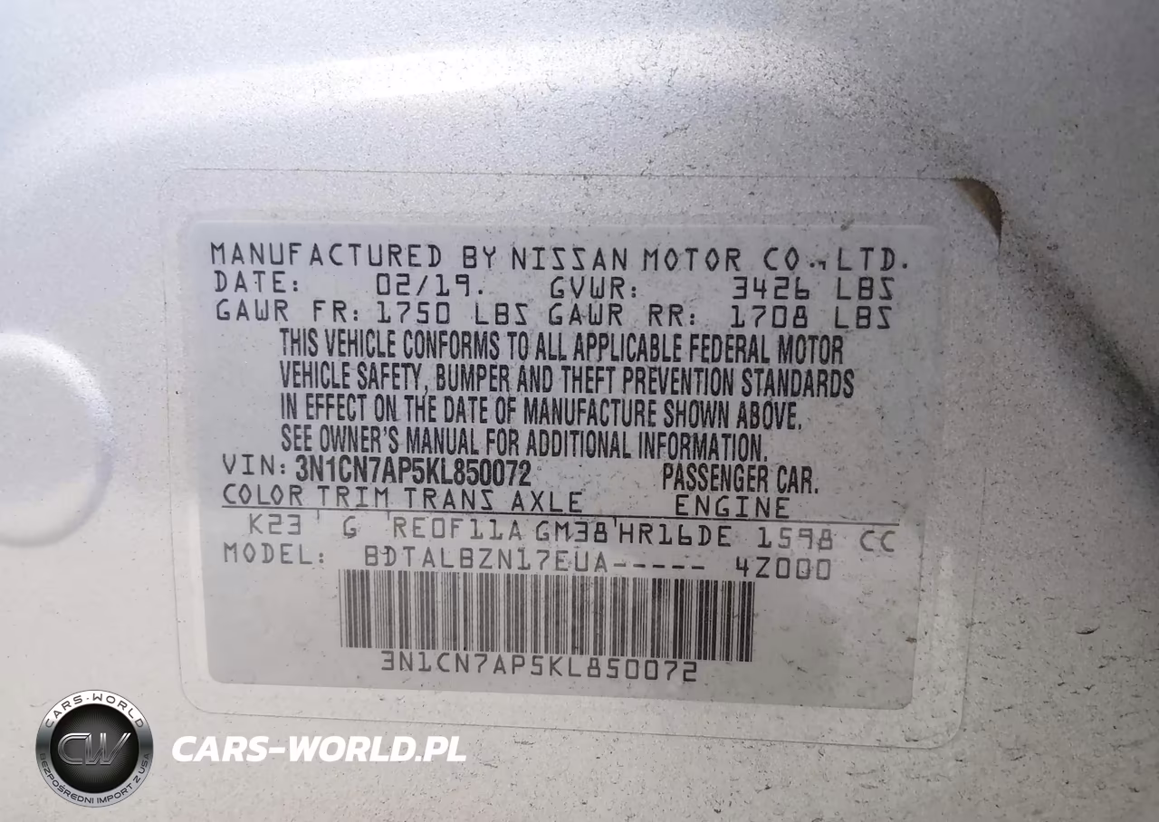 2019 Nissan Versa 1.6 Sv VIN:3N1CN7AP5KL850072 - 9