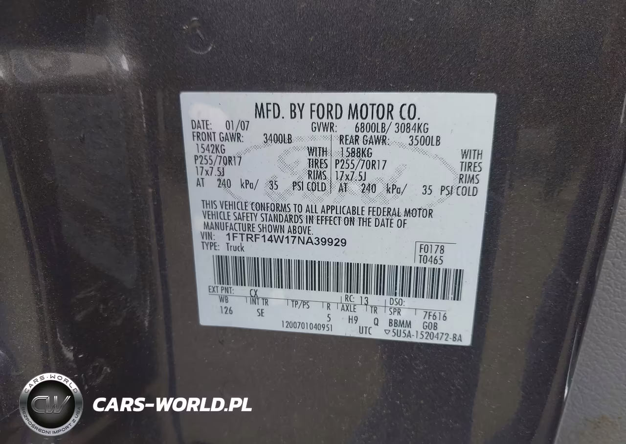 2007 Ford F-150 Stx-Xl-Xlt VIN:1FTRF14W17NA39929 - 9