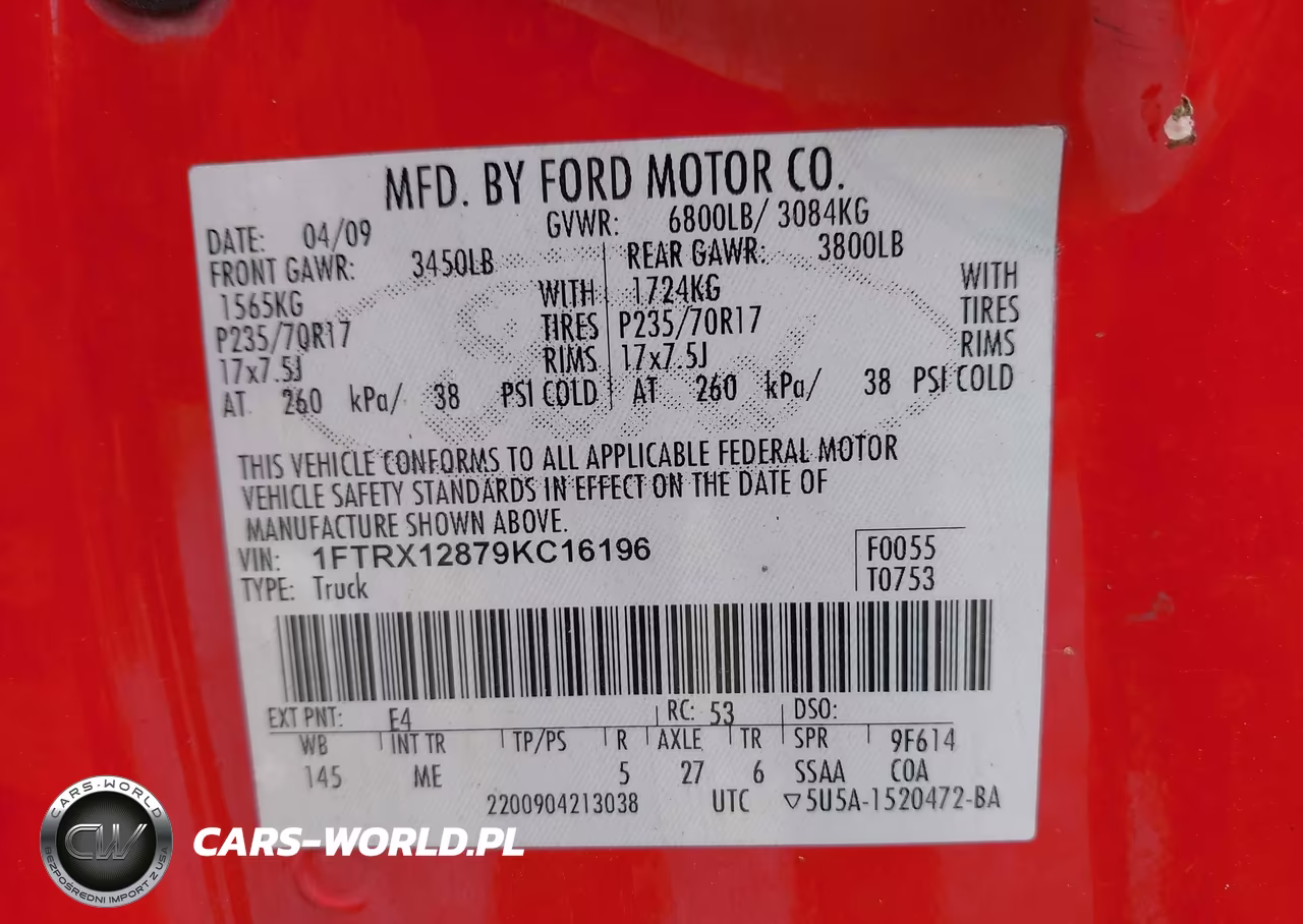 2009 Ford F-150 Stx-Xl-Xlt VIN:1FTRX12879KC16196 - 9