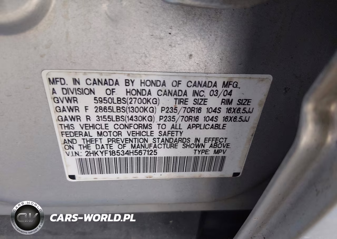 2004 Honda Pilot Ex-L VIN:2HKYF18534H567125 - 9