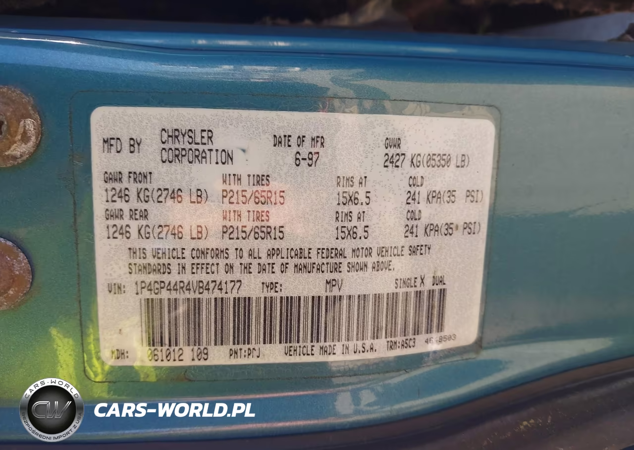 1997 Plymouth Grand Voyager Se VIN:1P4GP44R4VB474177 - 9