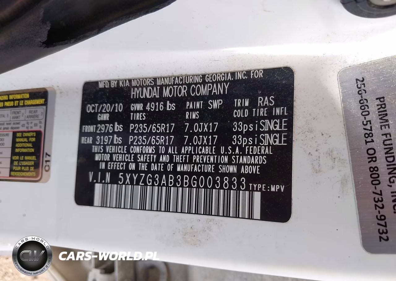 2011 Hyundai Santa Fe Gls VIN:5XYZG3AB3BG003833 - 9